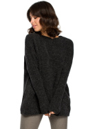 Sweter damski luźny oversize gruby ze ściągaczem antracytowy BK009