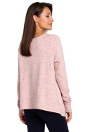 Sweter damski z asymetrycznym dołem różowy s149