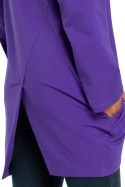 Bluza damska oversize z kapturem rozpinana na skos fioletowa B091