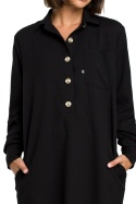 Tunika koszulowa mini oversize z długim rękawem zapinana czarna B086