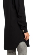 Tunika koszulowa mini oversize z długim rękawem zapinana czarna B086