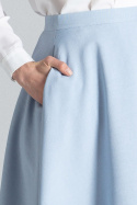 Spódnica rozkloszowana midi na pasku z kieszeniami błękitna M628