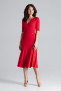 Elegancka sukienka midi rozkloszowana w kliny z wiskozy czerwona K478