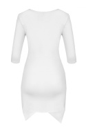 Sukienka ołówkowa dopasowana z tiulowym dekoltem rękaw 3/4 ecru L012