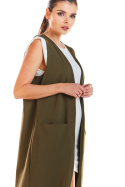 Długa kamizelka damska dresowa z kieszeniami po bokach khaki M197