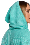 Sweter damski z kapturem i warkoczowym splotem seledynowy me540