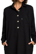 Tunika koszulowa mini oversize z długim rękawem zapinana czarna L/XL B086