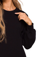 Bluza damska tunika długa luźna ozdobne zamki czarna me676