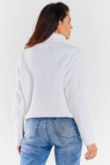 Sweter damski z golfem zimowy ciepły wzór warkocz biały A479