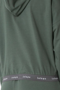 Krótka bluza damska crop dresowa z kapturem i gumką oliwkowa LA103
