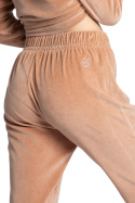Spodnie damskie welurowe joggery ze ściągaczami beżowe LA012