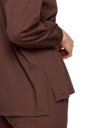 Bluzka damska do spania z długim rękawem bawełniana czekoladowa LA122