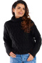 Sweter damski z golfem zimowy ciepły wzór warkocz czarny A479