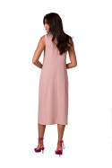 Sukienka szmizjerka midi bez rękawów rozpinana dekolt V różowa B254