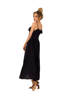 Sukienka letnia zwiewna z falbaną na cienkich ramiączkach czarna me743