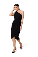 Sukienka midi bez rękawów asymetryczna na jedno ramię czarna K160