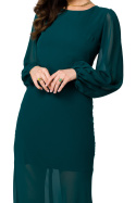 Sukienka szyfonowa maxi z odkrytymi plecami długi rękaw zielona K166