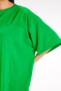Sukienka tunika mini luźna asymetryczna z krótkim rękawem zielona M252