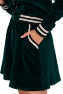 Spódnica mini welurowa dzianinowa z kieszeniami i plisą zielona me768