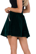Spódnica mini welurowa dzianinowa z kieszeniami i plisą zielona me768