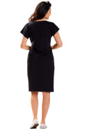 Sukienka midi z krótkim rękawem lekko dopasowana dzianinowa czarna M302