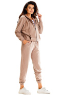 Spodnie damskie dresowe sportowe wiązane z gumką i kieszeniami brązowe A608