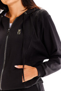 Bluza damska dresowa luźna rozpinana z kapturem i kieszeniami czarna A607