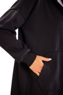 Bluza damska długa z kapturem dresowa z kieszeniami bawełniana czarna A613
