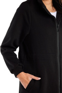 Bluza damska długa dresowa rozpinana kieszenie wiązana w pasie czarna M326