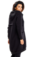 Bluza damska z kapturem dresowa luźna z kieszeniami rozpinana czarna M334