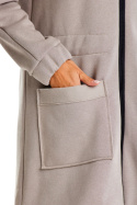 Bluza damska długa dresowa z kapturem rozpinana z kieszeniami szara M333