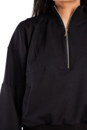 Bluza damska dresowa z wysokim kołnierzem rozpinana bawełniana czarna M316
