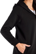 Bluza damska dresowa luźna bez zapięcia z kapturem i kieszeniami czarna M327