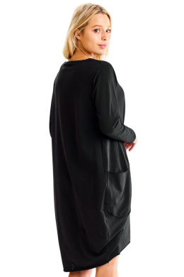 Sukienka bombka midi dresowa z długim rękawem i kieszeniami czarna M329