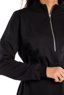 Sukienka trapezowa midi dresowa z rozcięciami długi rękaw czarna M322
