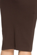 Elegancka sukienka ołówkowa midi elastyczna długi rękaw brązowa S033