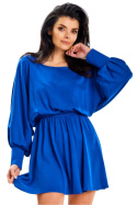Sukienka mini letnia luźna kimonowa góra długi rękaw wiskoza niebieska A640