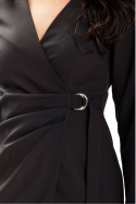 Sukienka kopertowa midi typu szlafrok długi rękaw dekolt V czarna A637