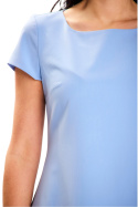Sukienka mini trapezowa asymetryczna krótki rękaw kontrafałdy niebieska A645