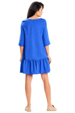 Sukienka letnia mini trapezowa luźna rękaw 3/4 falbanka niebieska A648