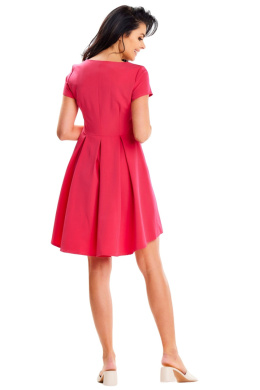 Sukienka mini trapezowa asymetryczna krótki rękaw kontrafałdy różowa A645