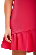 Sukienka trapezowa mini krótki rękaw asymetryczna falbanka różowa A644