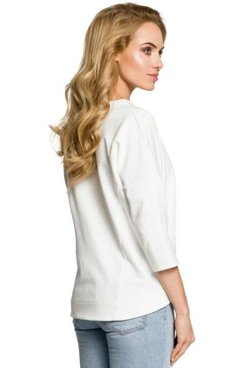Bluza damska oversize z nietoperzowym rękawem 7/8 ecru me315 Bluza damska oversize z nietoperzowym rękawem 7/8 ecru me315