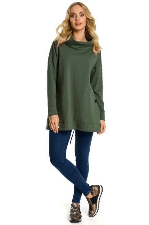 Bluza damska oversize z kominem i długim rękawem zielona me344 Bluza damska oversize z kominem i długim rękawem zielona me344