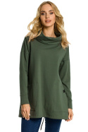 Bluza damska oversize z kominem i długim rękawem zielona me344