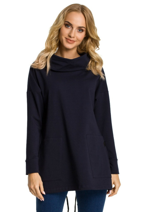 Bluza damska oversize z kominem i długim rękawem granatowa me344 Bluza damska oversize z kominem i długim rękawem granatowa me344
