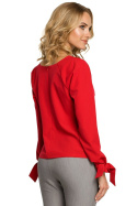 Bluzka damska z plisą i długim rękawem z wiązaniem czerwona me322