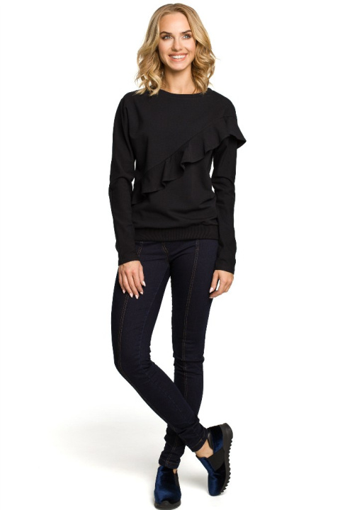 Bluza damska z falbanką i kimonowymi rękawami czarna me331 Bluza damska z falbanką i kimonowymi rękawami czarna me331