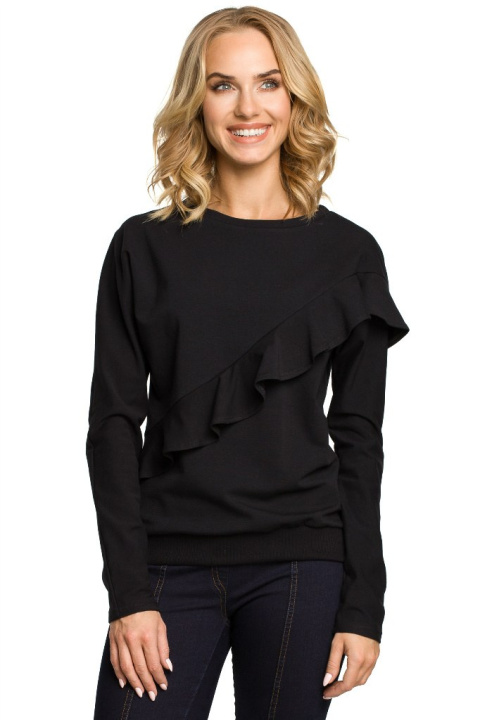 Bluza damska z falbanką i kimonowymi rękawami czarna me331 Bluza damska z falbanką i kimonowymi rękawami czarna me331