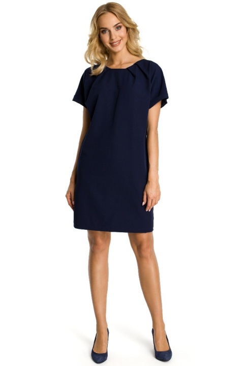 Elegancka sukienka mini luźna z krótkim rękawem granatowa me337 Elegancka sukienka mini luźna z krótkim rękawem granatowa me337